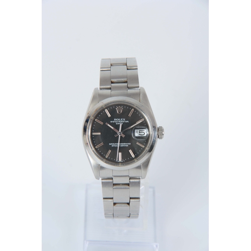 366 - A GENTLEMAN'S STAINLESS STEEL ROLEX OYSTER PERPETUAL DATE WRIST WATCH on an oyster bracelet, the bru... 