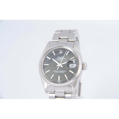 366 - A GENTLEMAN'S STAINLESS STEEL ROLEX OYSTER PERPETUAL DATE WRIST WATCH on an oyster bracelet, the bru... 