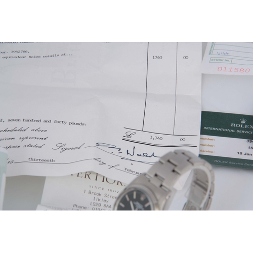 366 - A GENTLEMAN'S STAINLESS STEEL ROLEX OYSTER PERPETUAL DATE WRIST WATCH on an oyster bracelet, the bru... 