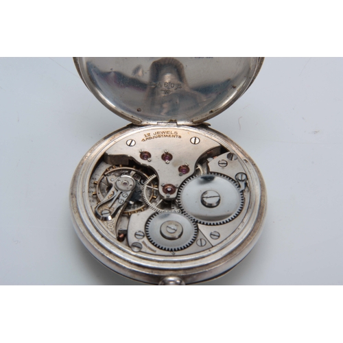 367 - A COLLECTION OF THREE POCKET WATCHED ON CHAINS a silver half hunter by J.W. Benson having an enamel ... 