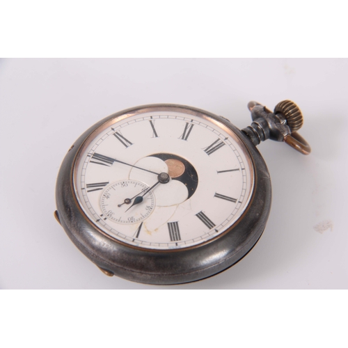 368 - A LATE 19th CENTURY SWISS DOUBLE DIAL POCKET WATCH the gunmetal case enclosing an enamel dial with m... 