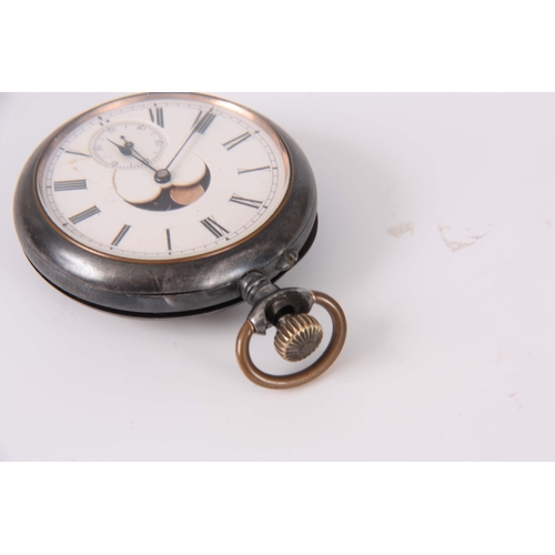 368 - A LATE 19th CENTURY SWISS DOUBLE DIAL POCKET WATCH the gunmetal case enclosing an enamel dial with m... 