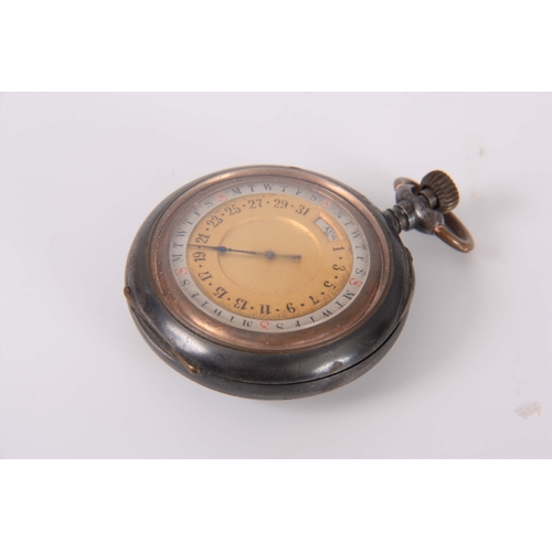 368 - A LATE 19th CENTURY SWISS DOUBLE DIAL POCKET WATCH the gunmetal case enclosing an enamel dial with m... 