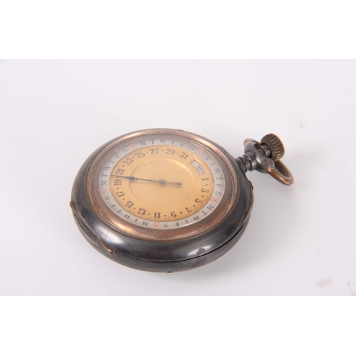 368 - A LATE 19th CENTURY SWISS DOUBLE DIAL POCKET WATCH the gunmetal case enclosing an enamel dial with m... 