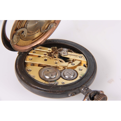 368 - A LATE 19th CENTURY SWISS DOUBLE DIAL POCKET WATCH the gunmetal case enclosing an enamel dial with m... 