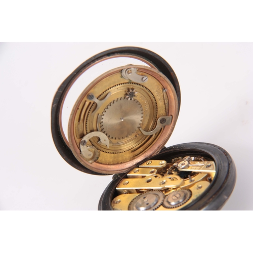 368 - A LATE 19th CENTURY SWISS DOUBLE DIAL POCKET WATCH the gunmetal case enclosing an enamel dial with m... 