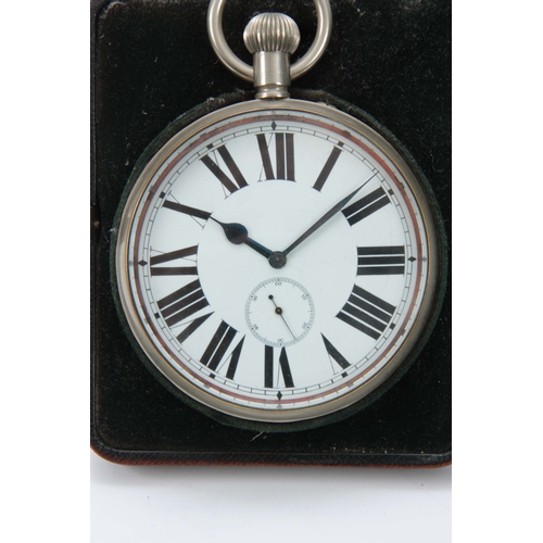 369 - AN EARLY 20th CENTURY GOLIATH POCKET WATCH IN MOROCCAN LEATHER CASE the nickel case enclosing a 3.5