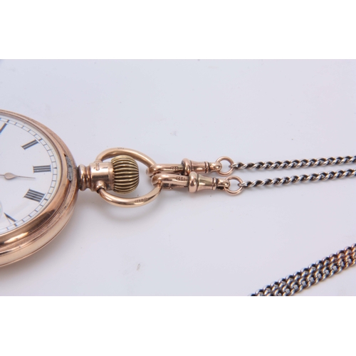 370 - A 9CT GOLD FULL HUNTER WALTHAM POCKET WATCH WITH 9CT GOLD FOB the spring-loaded hinged cover opening... 