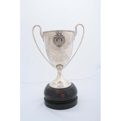 373 - A GEORGE V SILVER TWO HANDLED MASONIC PRESENTATION GOLF TROPHY bearing the badge of the 