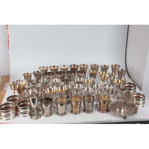 375 - A SET OF LATE 19TH CENTURY SILVER PLATE GOBLETS AND WINE COASTERS - 60 GOBLETS, 11 WINE COASTERS, SA... 