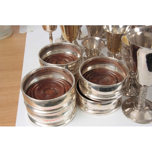 375 - A SET OF LATE 19TH CENTURY SILVER PLATE GOBLETS AND WINE COASTERS - 60 GOBLETS, 11 WINE COASTERS, SA... 