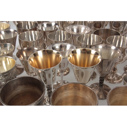 375 - A SET OF LATE 19TH CENTURY SILVER PLATE GOBLETS AND WINE COASTERS - 60 GOBLETS, 11 WINE COASTERS, SA... 