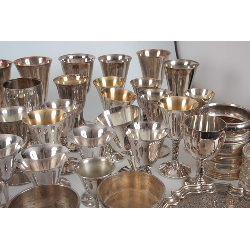 375 - A SET OF LATE 19TH CENTURY SILVER PLATE GOBLETS AND WINE COASTERS - 60 GOBLETS, 11 WINE COASTERS, SA... 