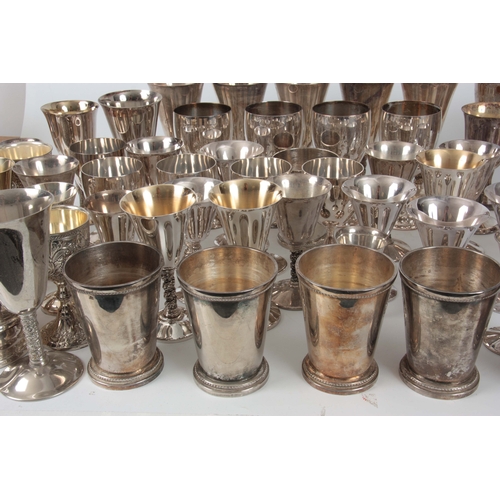 375 - A SET OF LATE 19TH CENTURY SILVER PLATE GOBLETS AND WINE COASTERS - 60 GOBLETS, 11 WINE COASTERS, SA... 