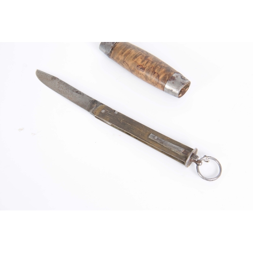 411 - A 19TH CENTURY JOH. ENGSTROM ESKILSTUNA SWEDEN FISHERMAN'S BARREL KNIFE with sprung brass steel fold... 