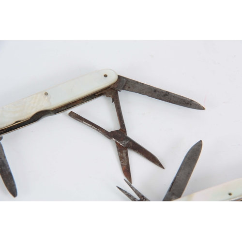 417 - TWO 19TH CENTURY MULTI-TOOL PENKNIVES with mother of pearl handles.