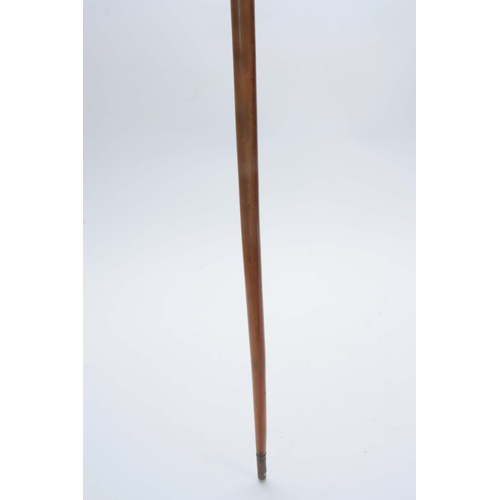 436 - A LATE 19TH / EARLY 20TH CENTURY POSSIBLY RHINO HORN WALKING STICK with curved handle and with whale... 