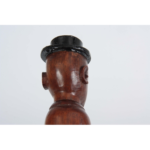 438 - A 19TH CENTURY FOLK ART  WALKING CANE carved with a man wearing a top hat 102cm overall.