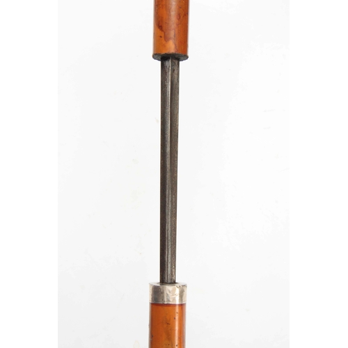 443 - A LATE 19TH CENTURY ANGLO INDIAN GENTLEMANS MALACCA SWORD STICK  with large tapering silver pommel h... 