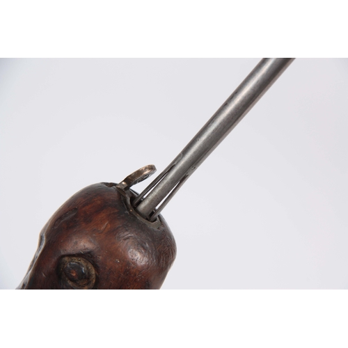 454 - A LATE 19th CENTURY HOLLY WOOD 'FLICK STICK' WALKING CANE the root handle having a brass hinged cap ... 