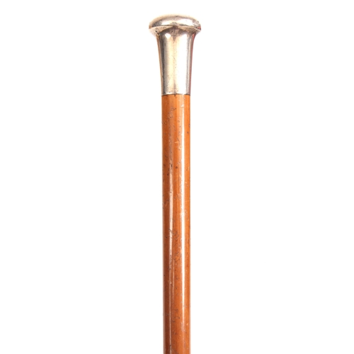 457 - AN EARLY 20th CENTURY SILVER TOPPED MALACCA WALKING CANE 91cm overall; Together with A SILVER MOUNTE... 