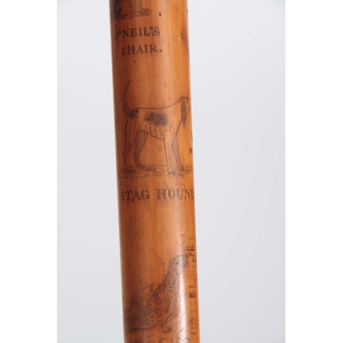 458 - A MID 19th CENTURY IRISH FOLK ART WALKING CANE the stick finely engraved all over with various anima... 