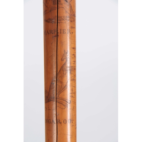 458 - A MID 19th CENTURY IRISH FOLK ART WALKING CANE the stick finely engraved all over with various anima... 