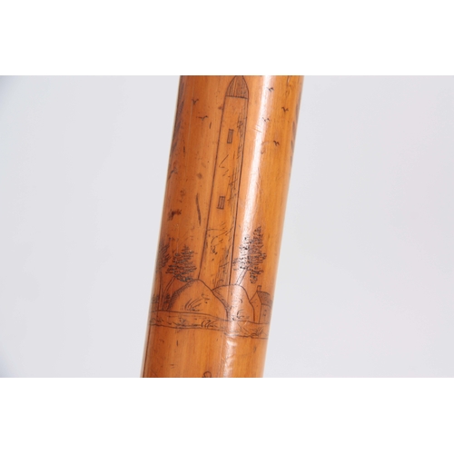 458 - A MID 19th CENTURY IRISH FOLK ART WALKING CANE the stick finely engraved all over with various anima... 