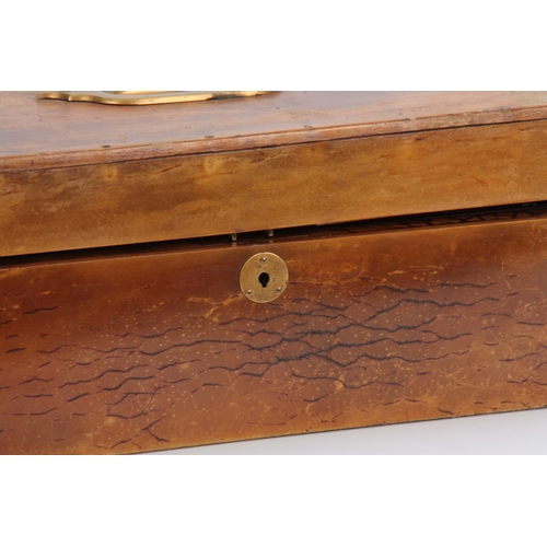 472 - A LATE 19th CENTURY ELEPHANT HIDE GAMES BOX BY ROLAND WARD the lid with ormolu sunken handle opening... 