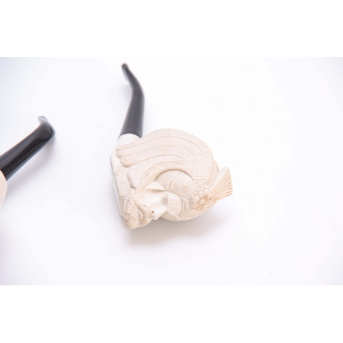 495 - TWO LATE 19TH CENTURY MEERSCHAUM MASK HEAD PIPES 20cm and 14cm overall