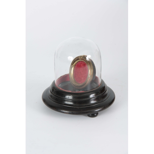 510 - A LATE 19TH CENTURY GLASS DOMED POCKET WATCH HOLDER on turned ebonised base with hinged action - 12c... 