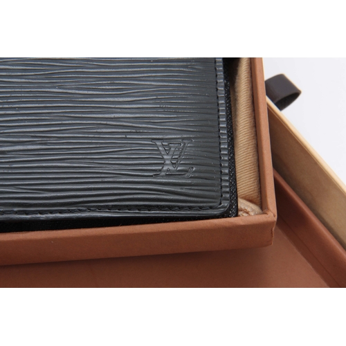 518 - A LOUIS VUITTON GRAINED BLACK LEATHER FOLDING DIARY for 2014 with sprung ring holders 14.5by18cm - w... 