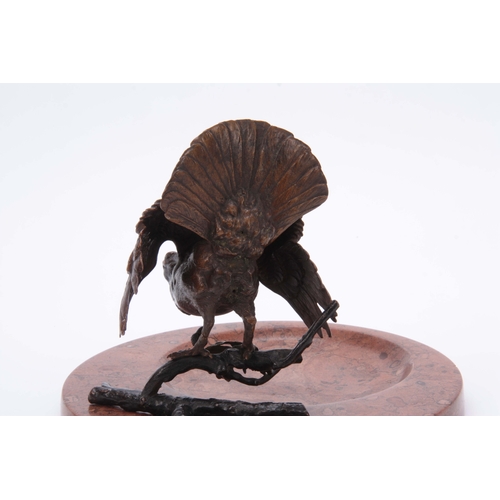 531 - AN EARLY 20th CENTURY AUSTRIAN COLD PAINTED BRONZE AND MARBLE DESK TIDY modelled as a capercaillie p... 