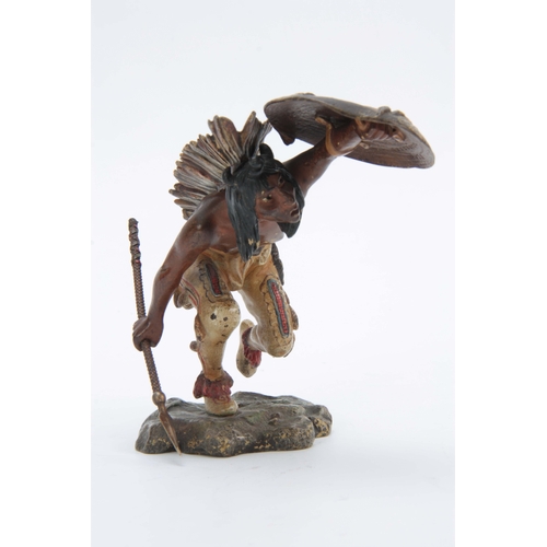 541 - FRANZ BERGMAN A LATE 19TH CENTURY AUSTRIAN COLD PAINTED  BRONZE FIGURE OF A KNEELING RED INDIAN with... 