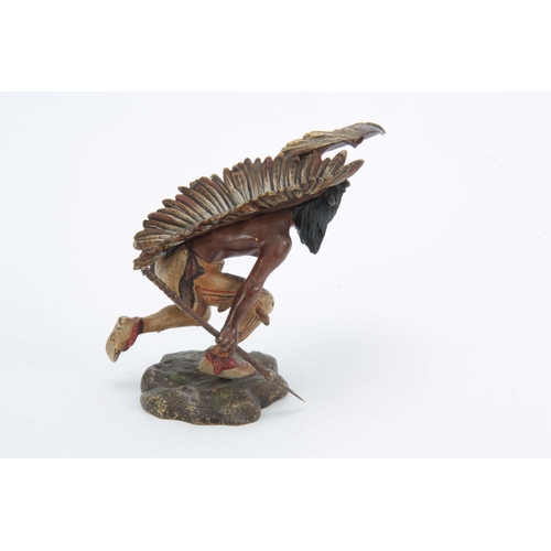 541 - FRANZ BERGMAN A LATE 19TH CENTURY AUSTRIAN COLD PAINTED  BRONZE FIGURE OF A KNEELING RED INDIAN with... 