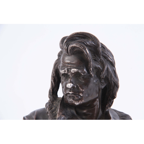 544 - ALBERT CARRIER-BELLEUSE. A PATINATED BRONZE SCULPTURE formed as Beethoven mounted on a gilt brass so... 