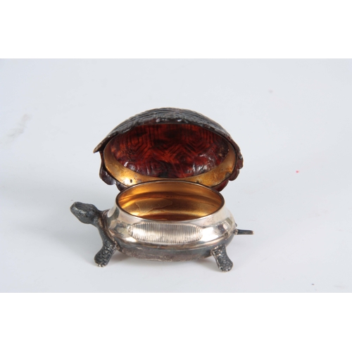 552 - A GEORGE V SILVER AND TORTOISESHELL NOVELTY DRESSING TABLE BOX  cast and modelled as a baby tortoise... 