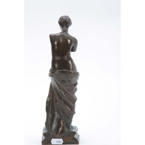 557 - A LATE 19th CENTURY GRAND TOUR PATINATED BRONZE SCULPTURE modelled as Venus de Milo on canted steppe... 