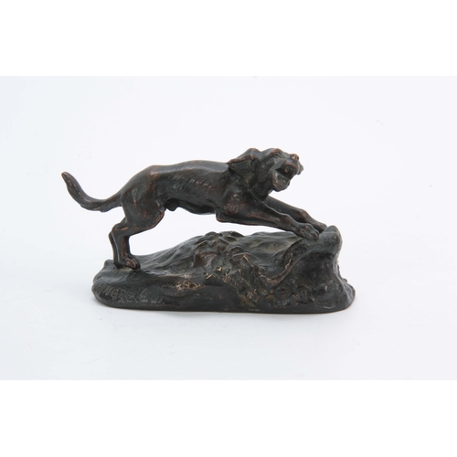 558 - AFTER LOUIS THEOPHILE HINGRE. A LATE 19th CENTURY PATINATED BRONZE SCULPTURE modelled as a running g... 