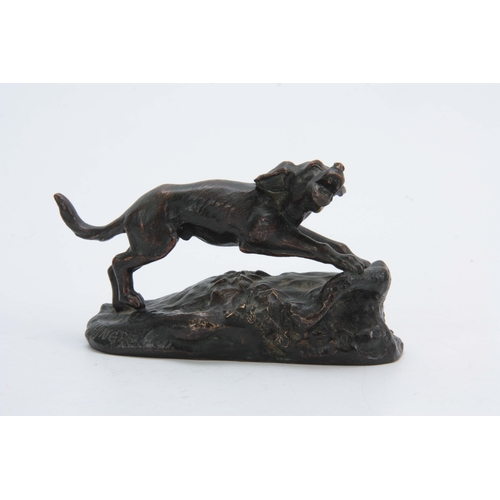 558 - AFTER LOUIS THEOPHILE HINGRE. A LATE 19th CENTURY PATINATED BRONZE SCULPTURE modelled as a running g... 