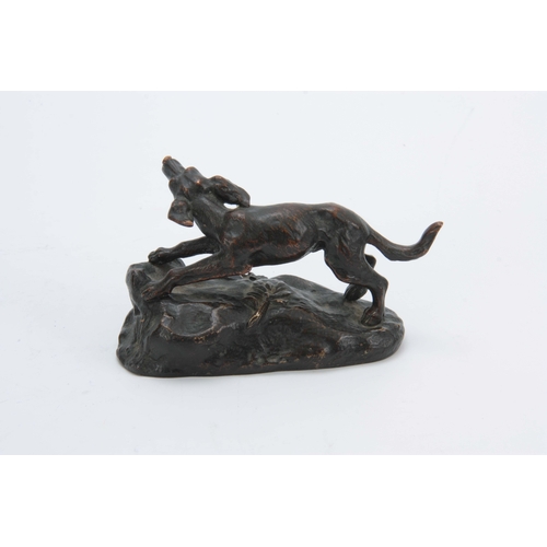 558 - AFTER LOUIS THEOPHILE HINGRE. A LATE 19th CENTURY PATINATED BRONZE SCULPTURE modelled as a running g... 