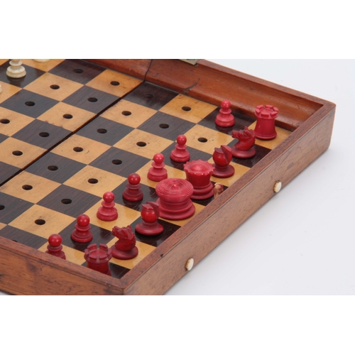 562 - A LATE 19th CENTURY JAQUES, LONDON TRAVELLING 'IN STATU QUO' TRAVELLING CHESS SET the folding mahoga... 