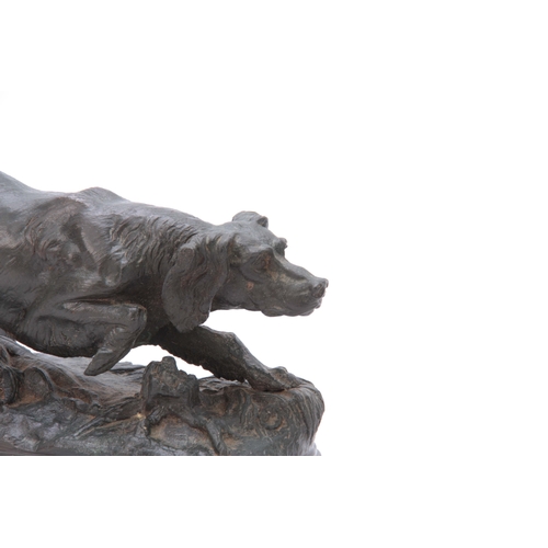 564 - JULES MOIGNIEZ (1835-1894, FRANCE), A 19TH CENTURY BRONZE SCULPTURE OF SPANIEL DOG mounted on a natu... 