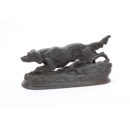 564 - JULES MOIGNIEZ (1835-1894, FRANCE), A 19TH CENTURY BRONZE SCULPTURE OF SPANIEL DOG mounted on a natu... 