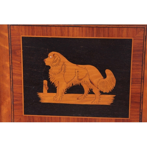 566 - A PAIR OF LATE 19th CENTURY PARQUETRY INLAID WALL PANELS of two St Bernard's in reeded mahogany fram... 