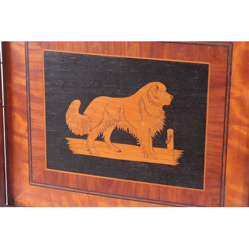 566 - A PAIR OF LATE 19th CENTURY PARQUETRY INLAID WALL PANELS of two St Bernard's in reeded mahogany fram... 