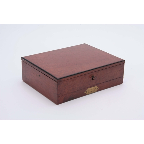 568 - A 19TH CENTURY WINSOR & NEWTON MAHOGANY ARTIST BOX with fitted interior and labelled shallow lif... 