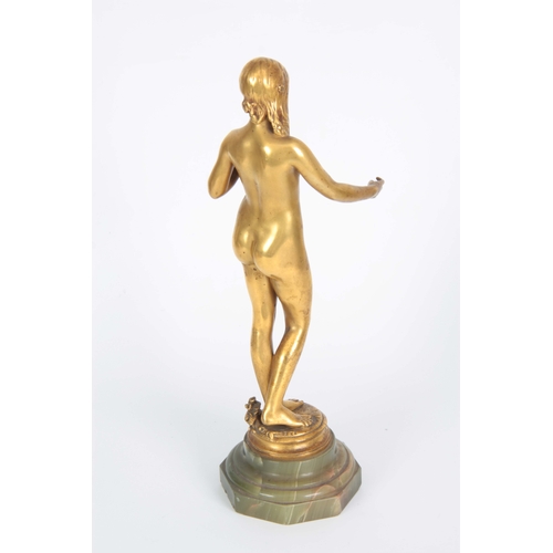 571 - ANTONIN CARLES. A 19TH CENTURY GILT BRONZE FIGURE OF A NUDE titled 'La Jeunesse' having foundry mark... 