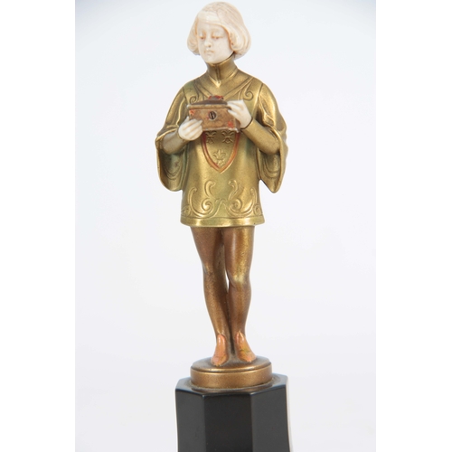 575 - FERDINAND PREISS (1882-1943). AN EARLY 20TH CENTURY BRONZE AND IVORY FIGURE OF SMALL SIZE depicting ... 