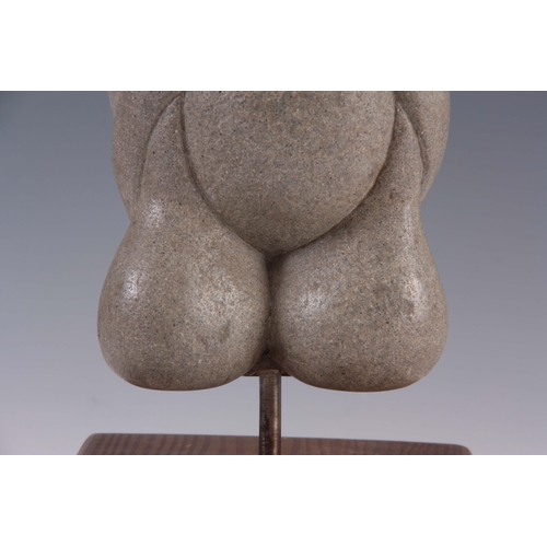 592 - A MODERNIST STONE SCULPTURE mounted on a wooden base - signed 35cm high.